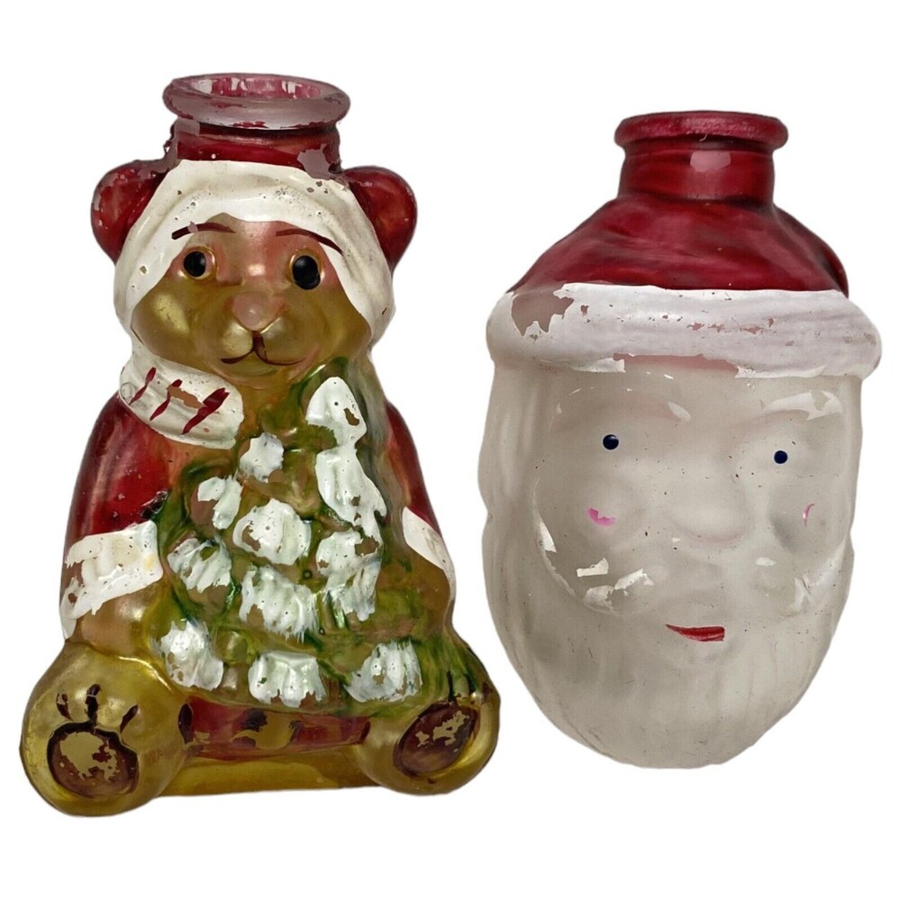 Santa Face & Bear w Xmas Tree Old World String Light Christmas Glass Bulb Cover